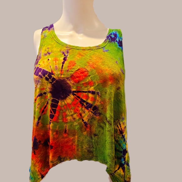 TIE DYE Stretchy Rayon Hippie Hi Lo Top**11 Colors Avail.*** O/S - Picture 1 of 12